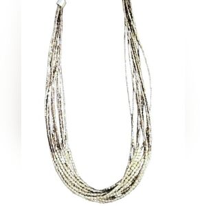 Multi-Strand Shimmer Beaded Necklace with Adjustable Chain